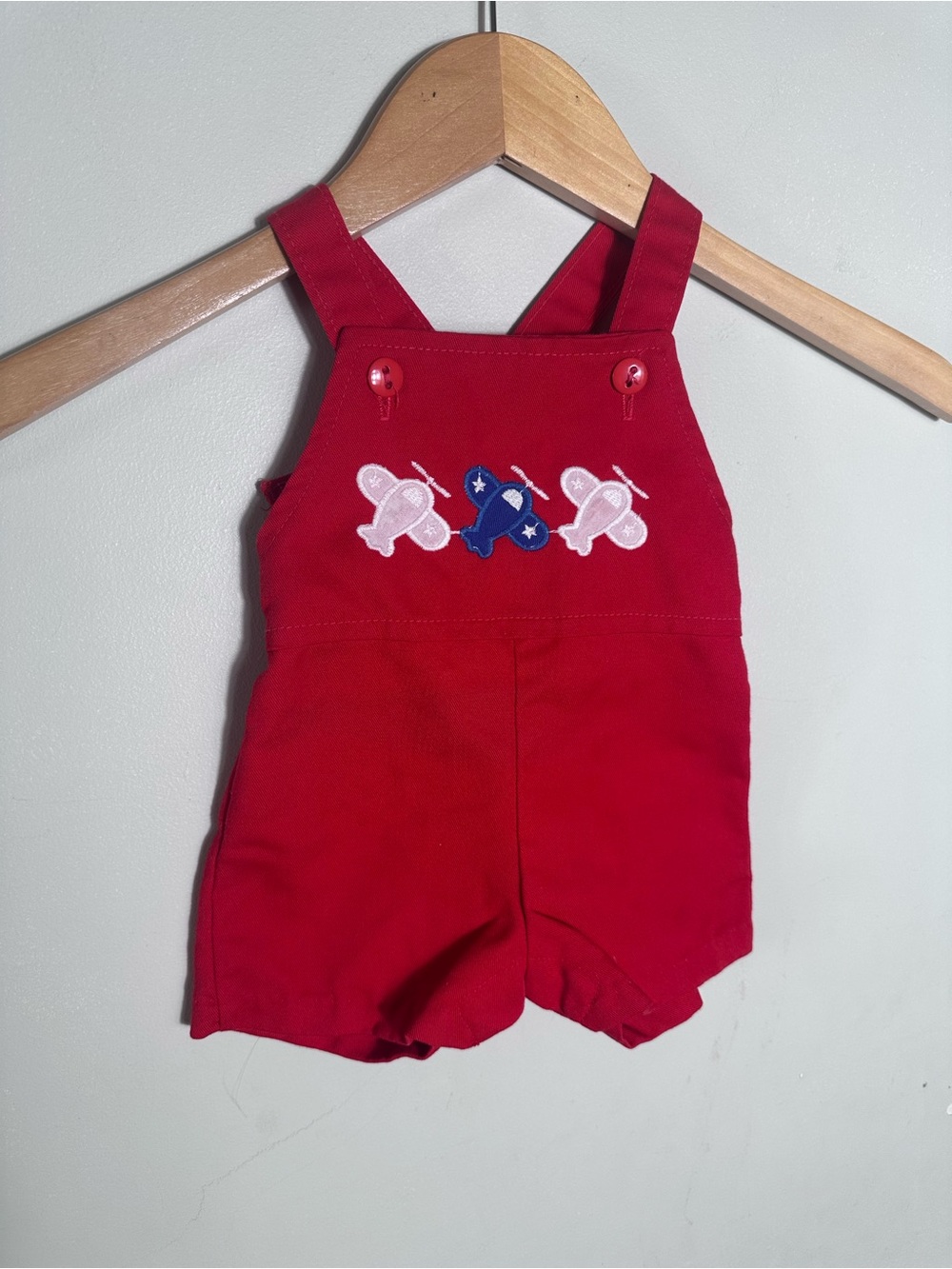 Vintage healthtex Red Short Overalls with Airplane Embroidery